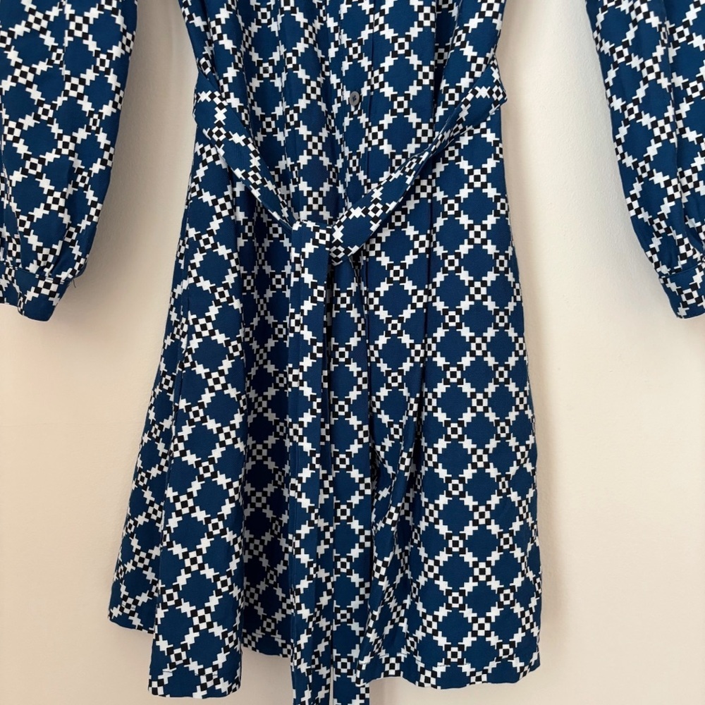 UNTUCKit Blue Belted Geometric Print Shirt Dress Sz 10 - Picture 4 of 11